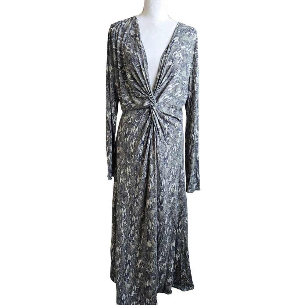 Rag & Bone Size Large Jules Jersey Midi Dress in Green Snake‎ Print V Neck
